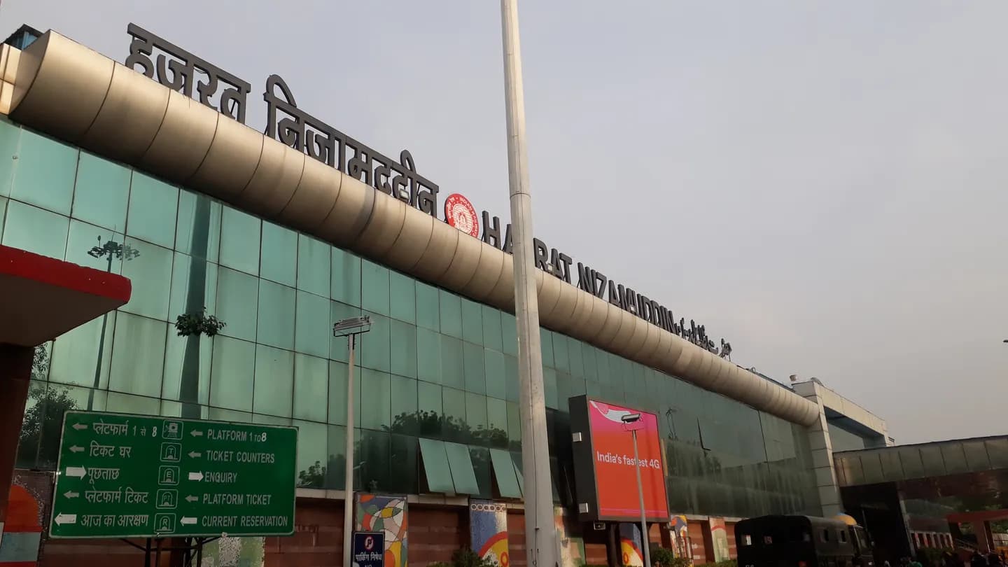Front entrance of Hazrat Nizamuddin Railway Station in Delhi